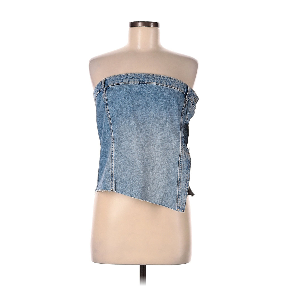 ZARA Blue Denim Strapless Crop Tube Top Corset XL
